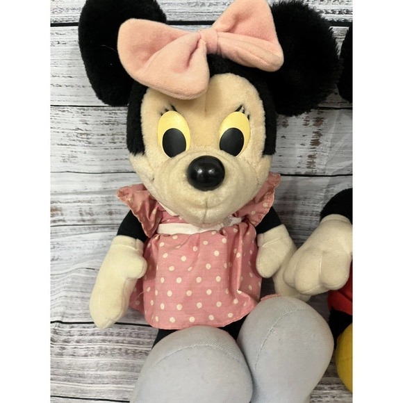 Vintage Set 16" Disney World Vintage Minnie & Mickey Mouse Plush Hasbro Softies - Picture 3 of 12